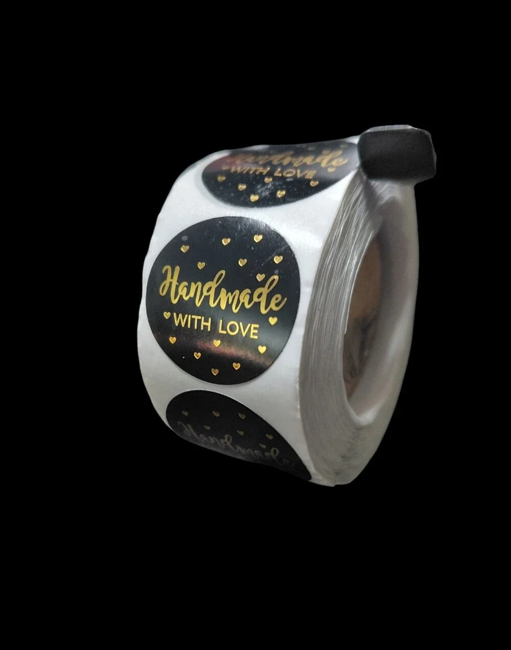 500ct. Handmade With Love Gold Script Round Stickers - Black Bonus 3 Polymailers